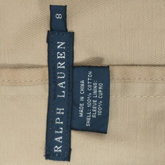 Quality Khaki Jacket Ralph Lauren Blue Label Tailored Cotton w Leather Trim sz 8 - Picture 8 of 11